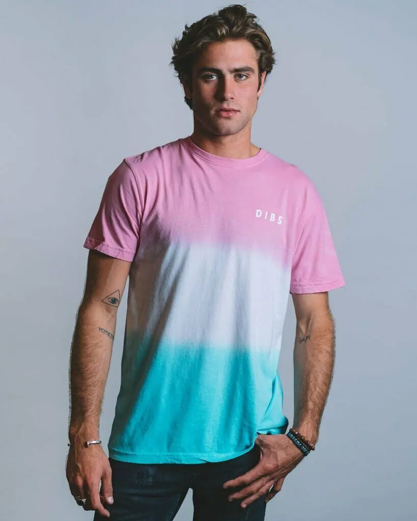 Men's 100% Premium Cotton Short-Sleeve Round Neck Tie-Dye Striped DIBS T-Shirt - Bright Pink Front Graphic, Streetwear Skate Apparel, Made in USA Casual Clothes, Tshirt