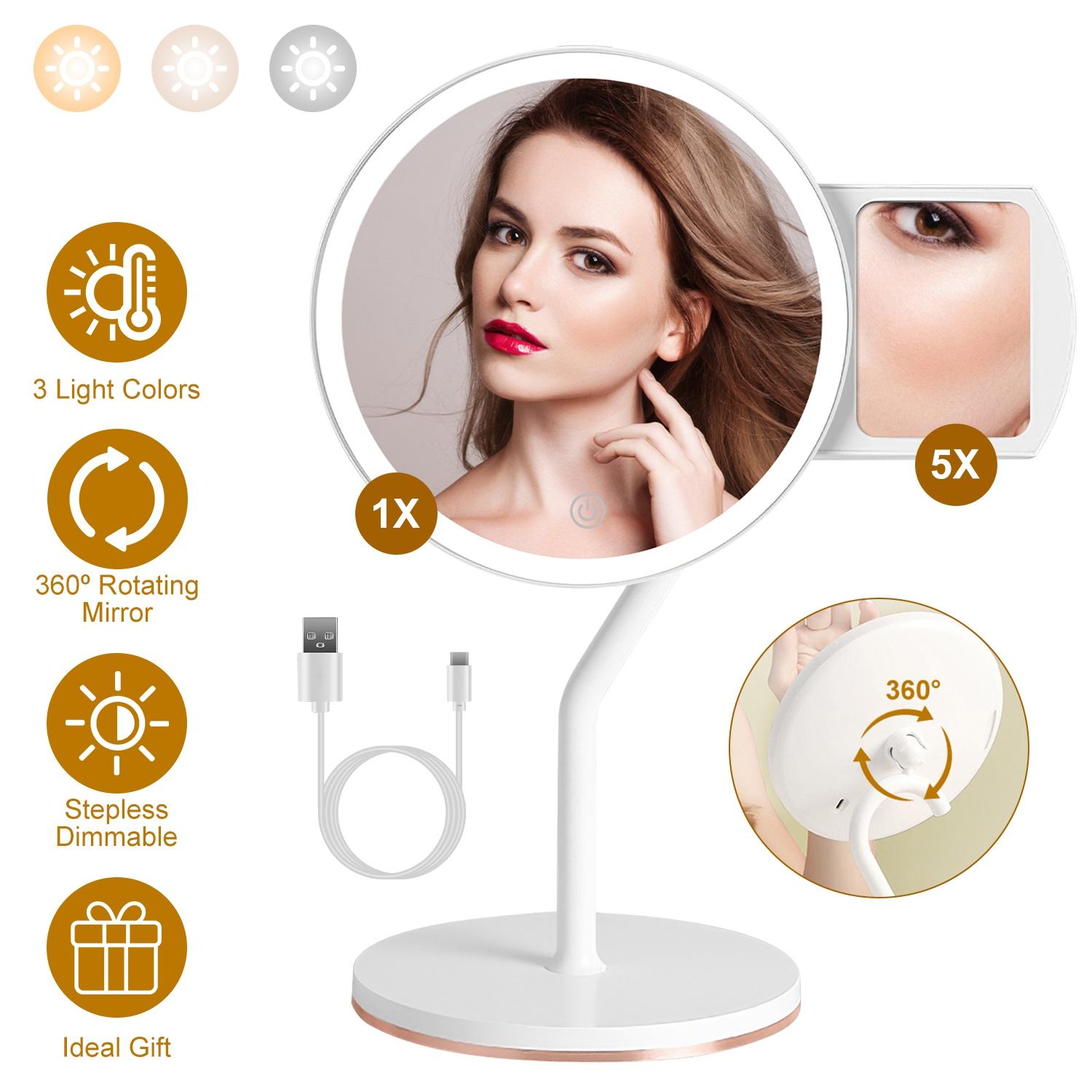 7.48In 5X Magnifying Lighted Makeup Mirror Dimmable Magnification Mirror With Lights Lighted Vanity Mirror with 3 Light Colors