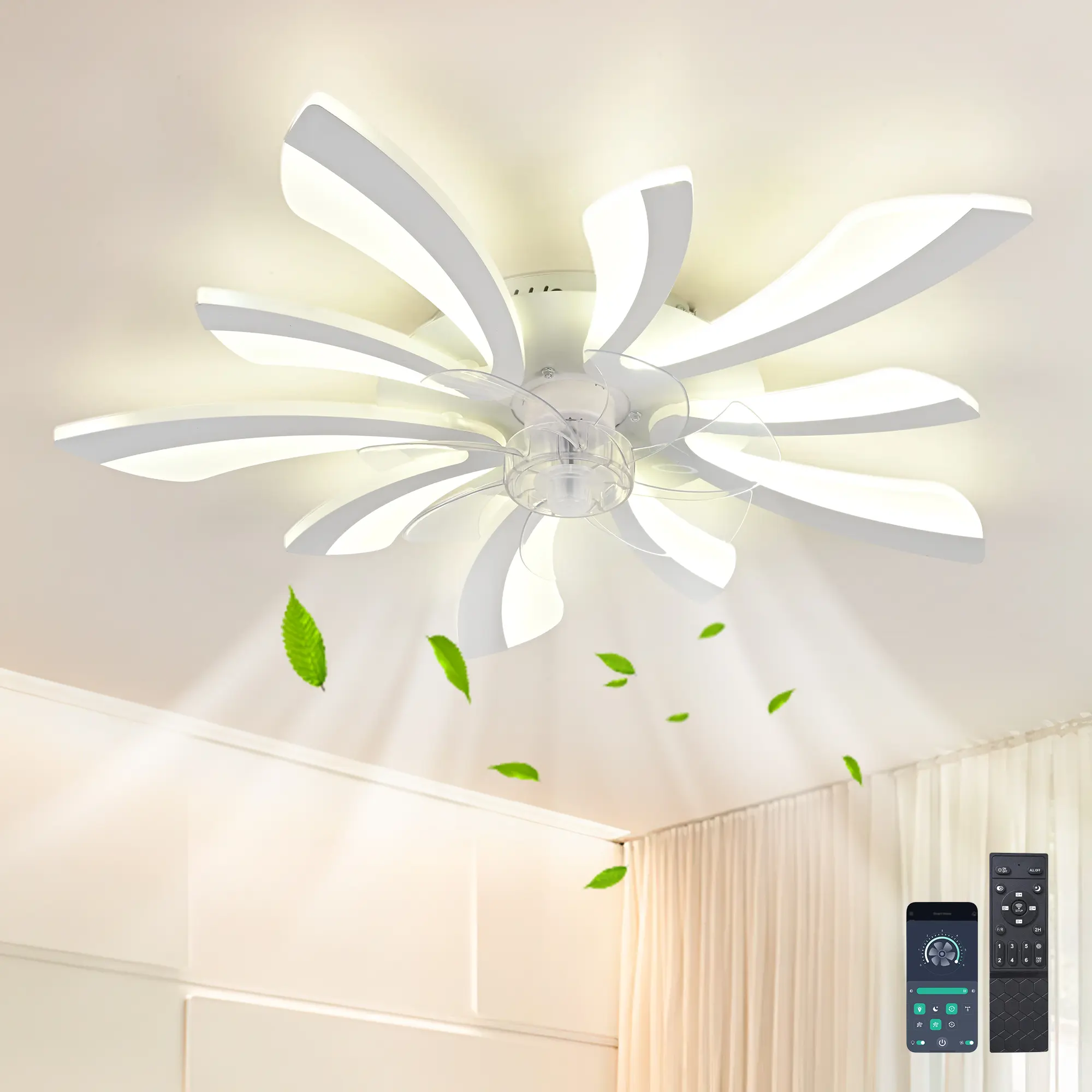 Garwarm Ceiling Fan with Lights, Remote Control 3 Color Temperatures,6 Gear wind Speed Fan Light - White