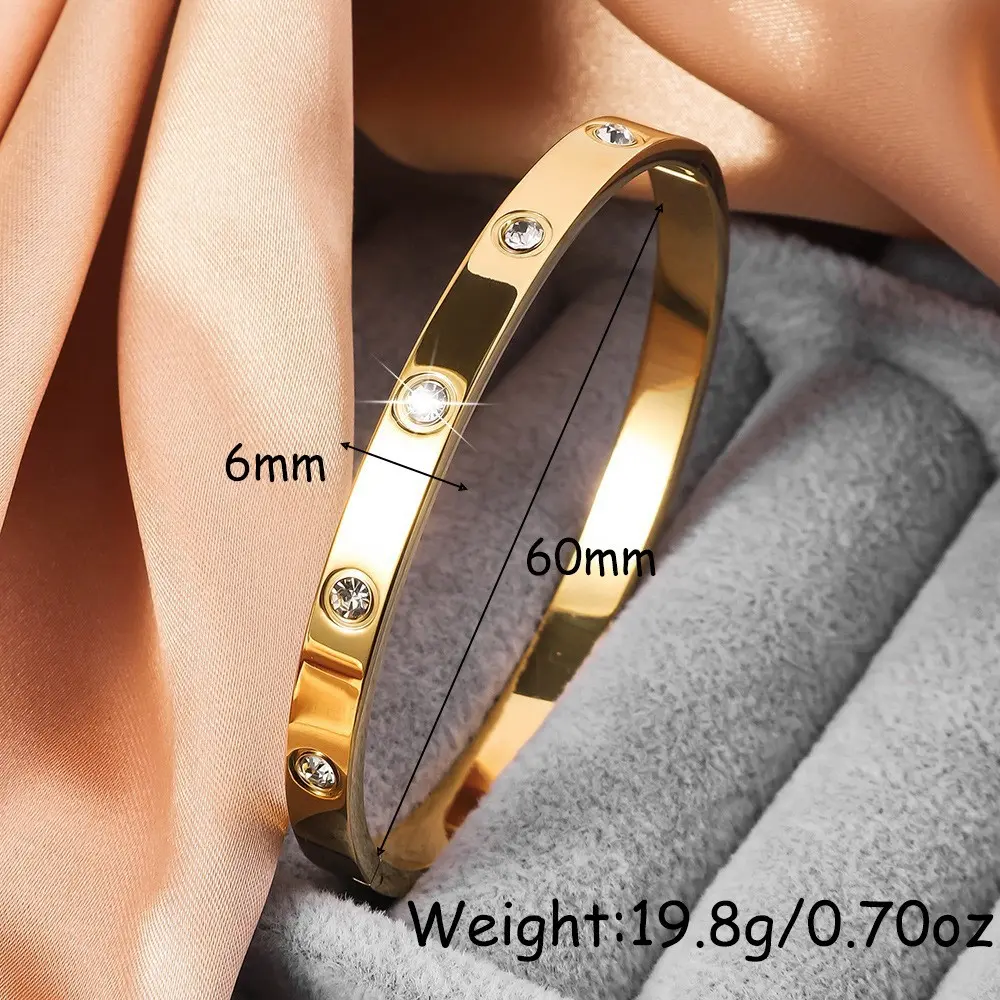 Titanium Steel Bracelet, Electroplated Non-Fading, Luxury Rhinestone Design, Lightweight Stainless Steel, Clip-On, Versatile Bracelet