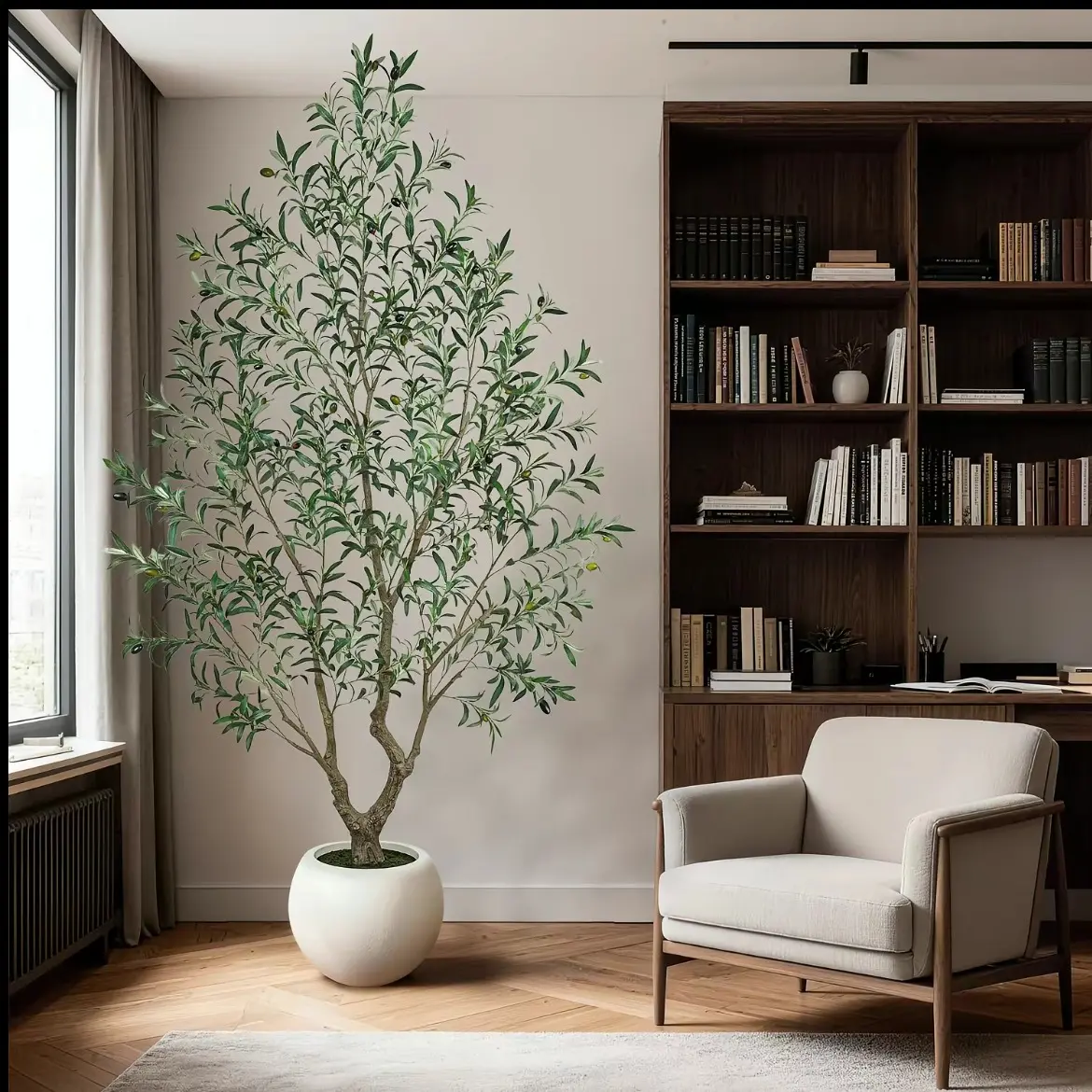 Realistic Artificial Olive Tree with Thick Trunk & Lifelike Fruit – 5/6/7/8FT, Perfect for Home & Office Décor with Round White Pot（Plastic Basin） summerwins