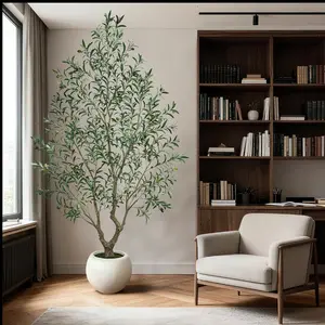 Realistic Artificial Olive Tree with Thick Trunk & Lifelike Fruit – 5/6/7/8FT, Perfect for Home & Office Décor with Round White Pot（Plastic Basin） summerwins