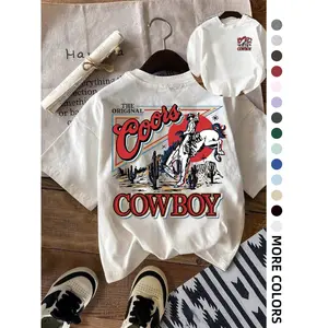Women's Casual Cowboy Graphic Print Round Neck Tee, Vintage Trendy Comfy Short Sleeve T-shirt for Daily Wear, Ladies Summer Outfit, Top, Womenswear