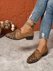 Fashion Leopard Print Slip on   Shoes, Casual Comfortable Breathable Low Top Walking Shoes for Daily Wear, Female All-match Round Toe Shoes for Daily Wear, Girl