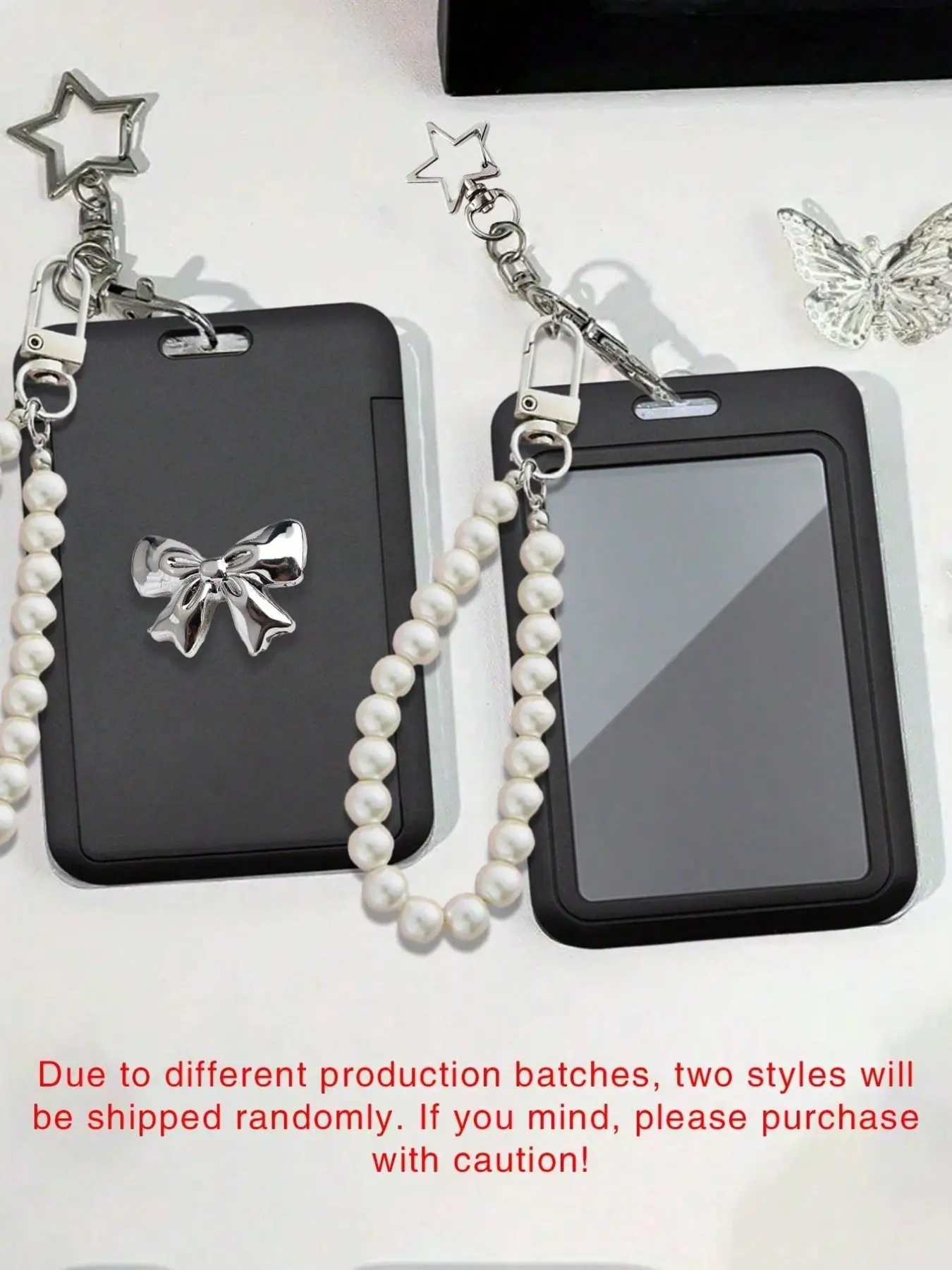 Card Holder with Star Pendant, Rhinestone Butterfly Clip, ID Card Wallet, Keychain, Perfect Gift for Valentine's Day