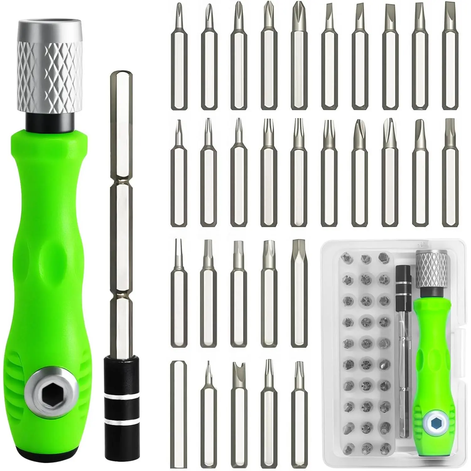 32-in-1 Small Precision Screwdriver Set with Replaceable Bits, Magnetic Tiny Kit in Tool Box, Professional Repair Kit for Glasses, Electronics, Replaceable Screwdriver Bits