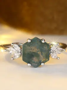 Geometric Rings for Women & Girls Synthetic Seaweed Agate Inlay Charming Stackable Design Engagement Ring Daily Wear Jewelry Accessory for All Seasons Statement Rings