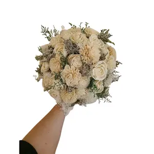 Ivory Wedding Bouquet, Sola Flower Bouquet with Greenery, Neutral Bridal Bouquet