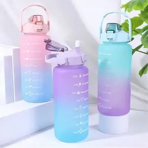 3pc New Gradient Theme Gradient Water Bottle, Outdoor Leisure Design, Sports Water Bottle with Straw Lid, Portable Handle, Leak-proof and Drop-proof Design, Perfect for Travel, Holiday Gifts, School Gifts, Birthday Gifts