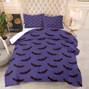 Halloween Series Bat Pattern Bedding Set, Soft Durable, Includes Quilt and Pillowcases, Perfect for Halloween Decorations