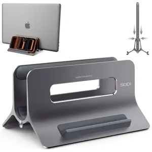 Vertical Laptop Stand for Desk, Gravity Auto Lock Laptop Stand, Aluminum Vertical Laptop Holder Compatible with MacBook Pro, Air, Tablet, Space-Saving Organizer for Work & Home Office, Gray