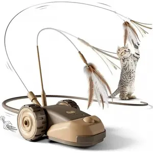 3-in-1 Robot Mouse Cat Toy - Interactive FeatherRacer for Indoor Cats - Multiple Tail Attachments USB Rechargeable - Hands-Free Fun