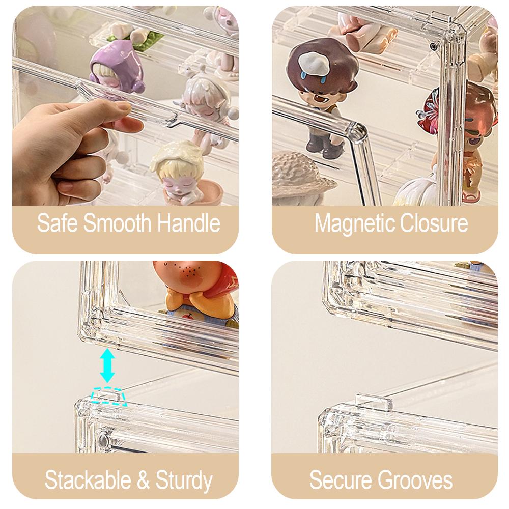 【Visible beauty】3 Tiers Clear Acrylic Display Case,Dustproof Step Shelf,Stackable Display Box for Figures Showcase Anime Cars/Jewellery/Bag Household Storage Box for Idle Items
