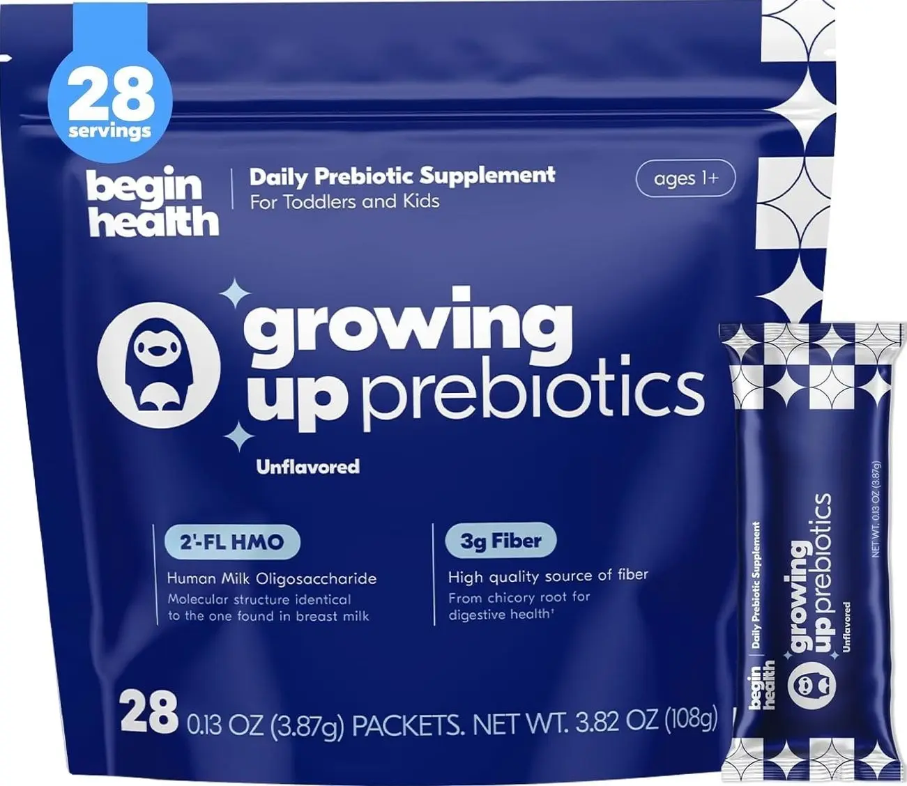 Begin Health Growing Up Prebiotics for Kids 28-Packs | Prebiotic Soluble Powder Stool Softeners and Digestive Gut Health Supplement | Ideal to Mix with Kids Daily Beverages and Soft Foods - Unflavored       undefined