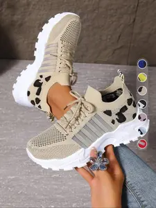 Women's Fashionable Leopard Print Lace Up Low Top Sneakers, Casual Comfortable Breathable Sports Athletic Running Shoess, All-match Basic Shoes for Daily Wear, Sporty Running Shoes