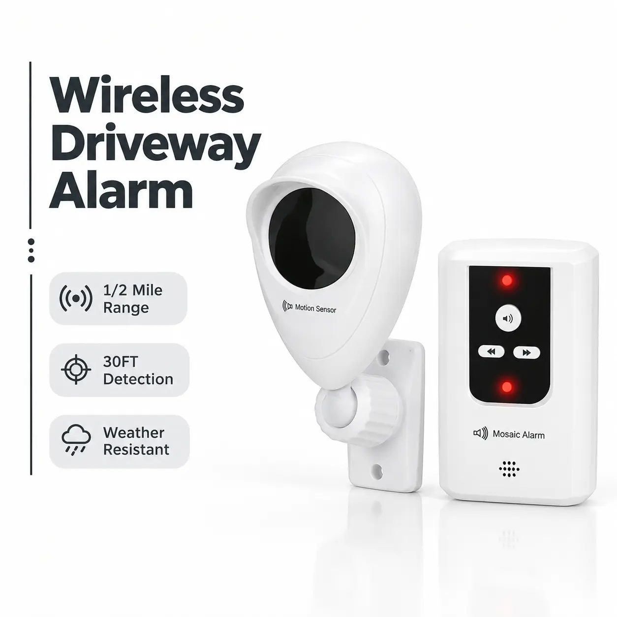 Rainproof Driveway Alarm Long Range 500ft 2-in-1 Cordless Motion Detector 1 Portable Rechargeable Receiver & 1 PIR Sensor (Freestanding or Wall-mounted). Indoor Motion Sensor Door Chime. Burglar Intruder Enter Alertert