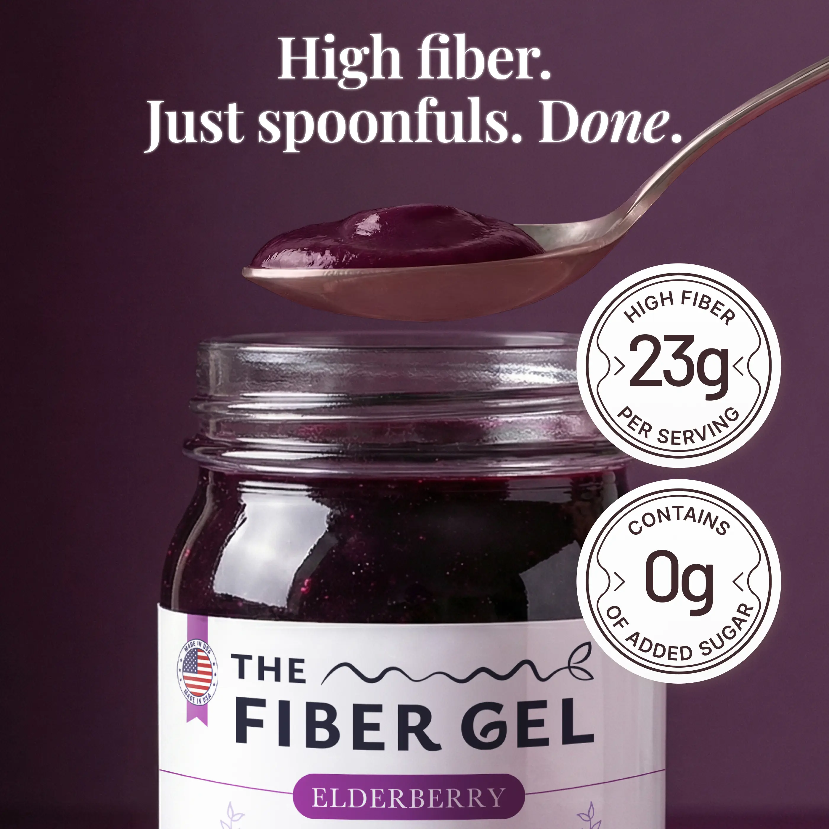 The Fiber Gel Elderberry: Smooth & Spoonable Plant-Based Prebiotic Fiber Gel (Psyllium Husk + Inulin), All Natural&No Sugar Added | Made in USA