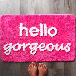 Hello Gorgeous Bath Mat Hot Pink Dark Magenta Fuchsia Blush Peach Coral Cute Beautiful Bathroom Rugs for Girls You Look Good Gorgeous Funny Shower Fun Bathroom Decor Non-Slip Washable  Women