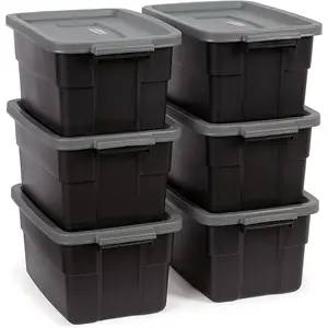 Rubbermaid Roughneck Tote 3 Gallon Storage Container, Black/Cool Gray (6 Pack)