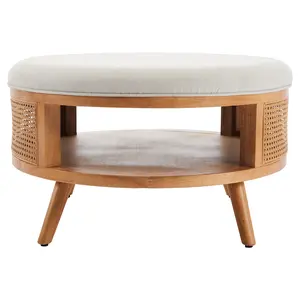 Round Shape Side Table, Nordic Rattan Sofa Side Table Living Room Furniture Solid Wood Coffee Table Simple Balcony Leisure Corner Bedside Table