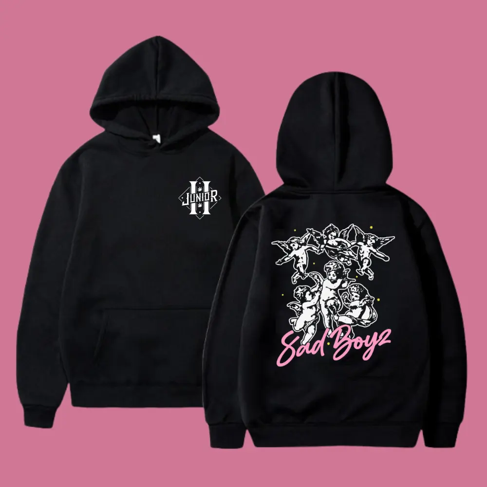 [ graphic hoodies]  Junior H Hoodie, Sweatshirt, T-Shirt, Angel Graphic Hoodie For Men And Women, Urban Streetwear Black Hoodie, Oversized Fall Sweatshirt, Soft Cotton Hoodie Gift For Sad Boyz Fans