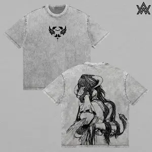 Albedo Tee Washed – Overlord Washed Anime Manga T-Shirt, Vintage Washed Nazarick Guardian Graphic Tee, Unisex Oversized Streetwear Shirt, Supreme Overseer Anime Aesthetic Tee, Gift for Overlord Fans