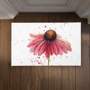 212 MAIN Polyester Loop Door Mat, 21x34 in Pink Daisy Floral Theme, Indoor-Outdoor Household Textile Carpet/Rug for Home Use