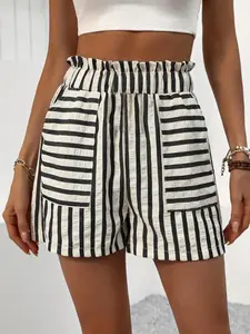 Women's Striped Print Fitted Shorts, Casual Fashion Shorts for Daily Wear, Ladies Bottoms for Summer