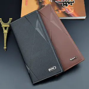 Slim Soft Leather Fold Wallet Men Long Style Money Clip Youth Multi-card Position Suit Bag Leather Card Holder