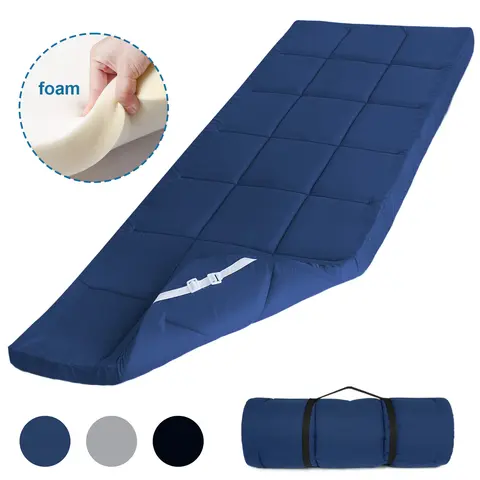 Premium Foam Camping Cot Mattress Pad 75" x 30" Quilted Mattress Topper, Thicker Soft Portable Lightweight Outdoor Roll Up Sleeping Pad Mat for Adults Car Travel/Tent Camp Cot/RV Bunk/Narrow Twin Bed, Floor Bed for Guests Sleepover