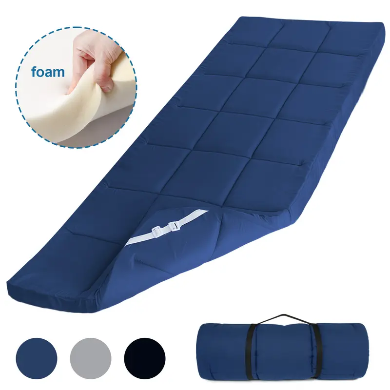 Premium Foam Camping Cot Mattress Pad 75" x 30" Quilted Mattress Topper, Thicker Soft Portable Lightweight Outdoor Roll Up Sleeping Pad Mat for Adults Car Travel/Tent Camp Cot/RV Bunk/Narrow Twin Bed, Floor Bed for Guests Sleepover