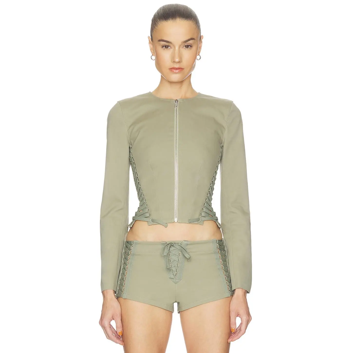 HAELO Lace Up Jacket in Surplus Khaki Olive