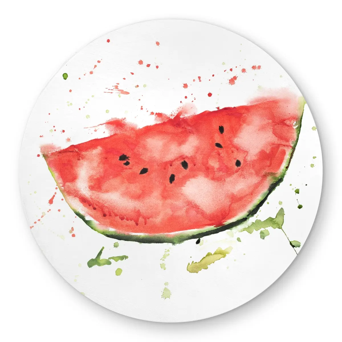 360 stand Round Size Indoor Outdoor Rug, 5x5 ft Weatherproof Watermelon Slice Design Carpet with Playful Printed Face, Gastronomy Green Home Decor, Indoor Outdoor Rugs, Playful Look, Patios/Kitchens, 5' X 5', Decorative Rug, Indoor Area Rug