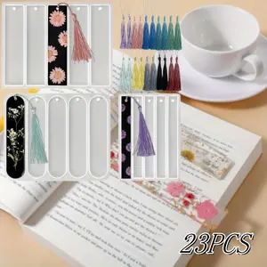 3 Pack Shiny Bookmarks Silicone Mold, Bookmark Resin Mold with Tassels, Small Medium Rectangle Bookmark Mold