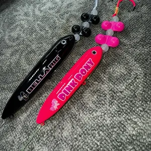 Bella and Pink Pony Pack:  Bella Rig (13cm) tied on 8/0 white glow hook and Pink Pony (11cm) tied on 4/0 pink fluorescent hook and 100 pound leader lines with Bonus 6/0 white glow hook