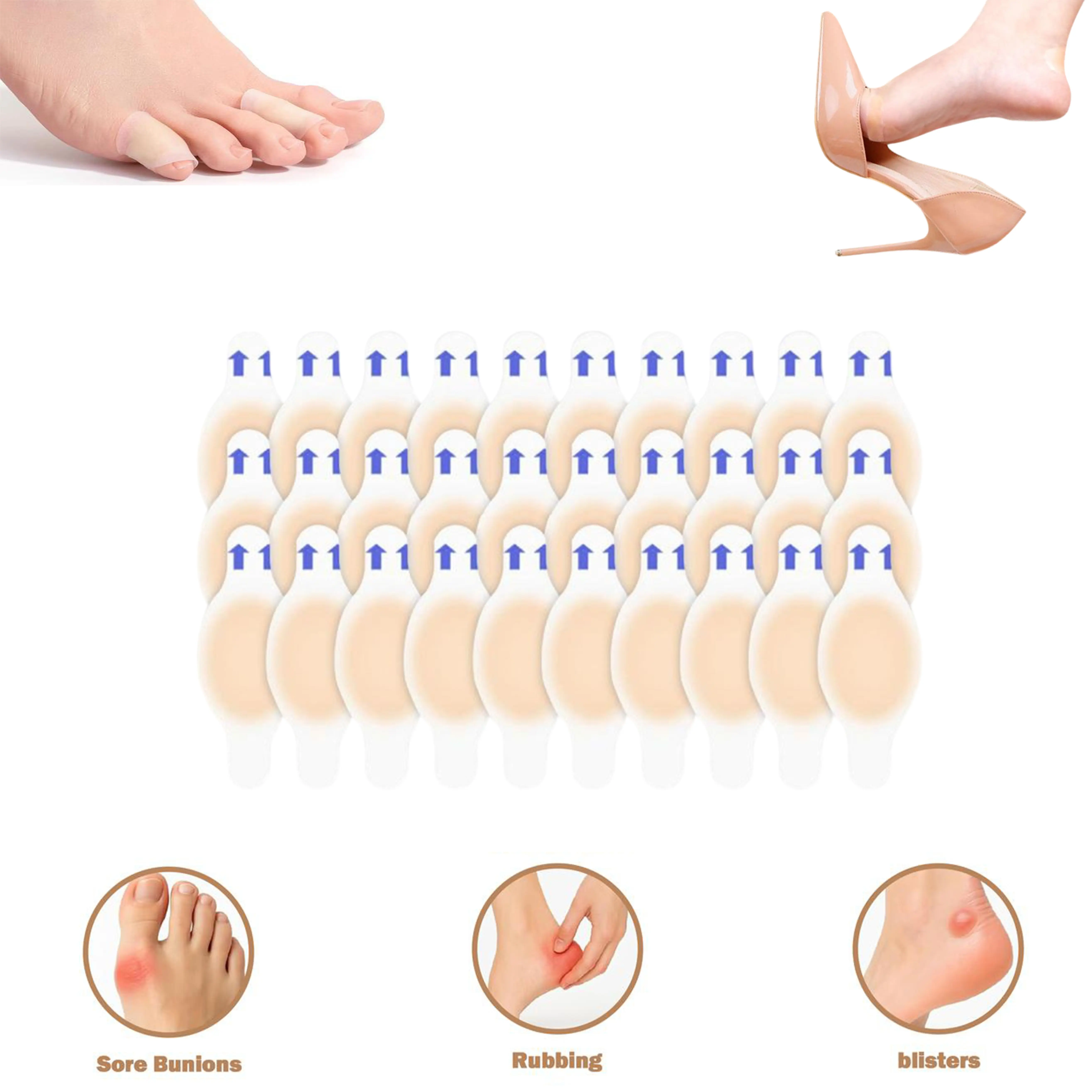 30 Count Anti-Friction Foot Stickers Heel Protector Gel Patches for High Heels, Sneakers, and Boots, Waterproof Breathable Self-Adhesive for Heel and Toe, Instant Pain Relief for Women and Men, Runners, Hikers, Nurses, Waitresses, Travelers
