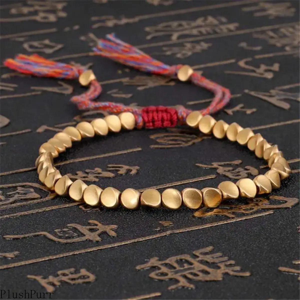 DIY Bag Accessory - Adjustable Handwoven Copper Bead Buddhist Rope Mantra Bracelet, Colorful Thread-Braided, Casual Trendy Jewelry for Sports, Outdoor Leisure