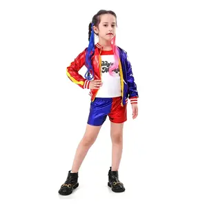 LOEL Girls Red and Blue Contrasting Colors Jacket for Halloween Costumes Set with Top and Short Pants