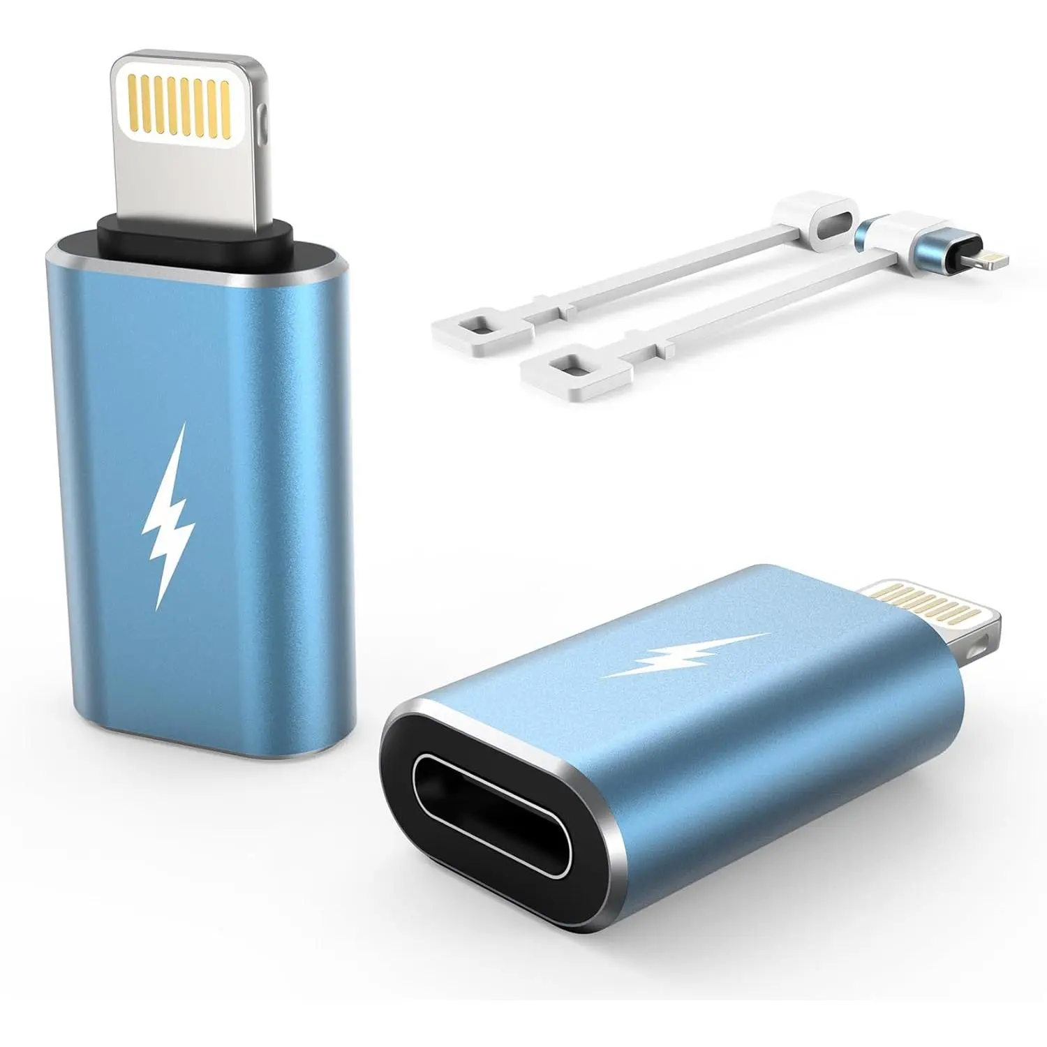 3-Pack Blue USB-C to Lightning Adapter (Female USB-C to Male Lightning) - 2.2A Charging & Data Transfer for Cellphone, Electronic Devices (iPhone 14/13/12/11/Xs/SE, iPad, iPod, AirPods) - Anti-Lost Charger, Not for Audio Headphones/OTG Android