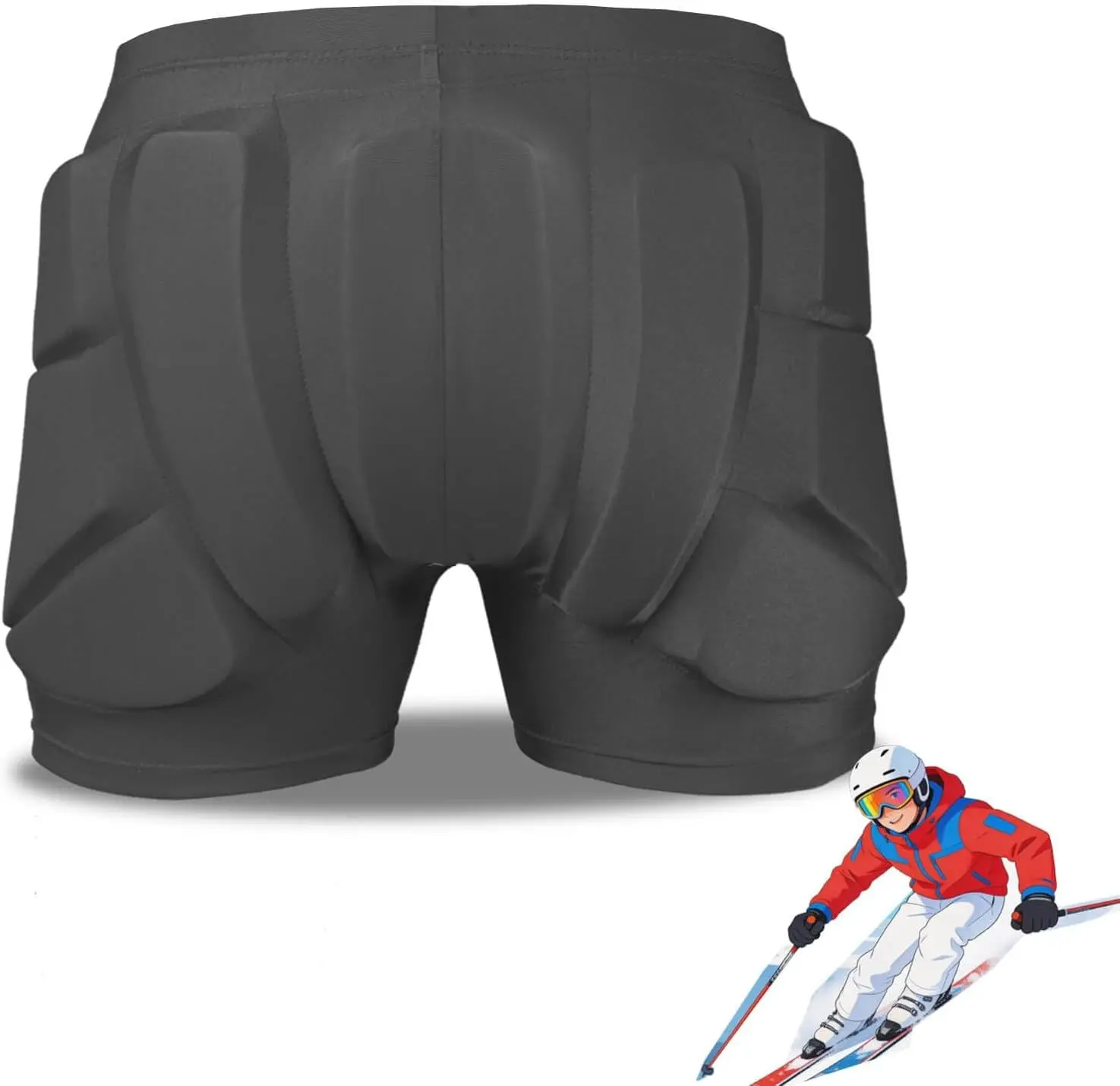 3D Hip Protective Pads Ski Pants-Thickened EVA Skateboard Crash Pad for Skating，Protective Padded Shorts for Hips Tail Bone