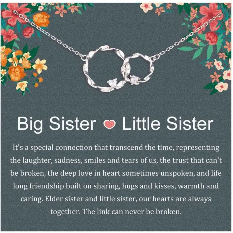 Interlocking 2-Circle Stainless Steel Necklace for Big & Little Sisters, Adjustable Necklace Chain, Lightweight Sentimental Gift, Heartfelt Present Celebrating Unique Bond for Birthdays,summerwins