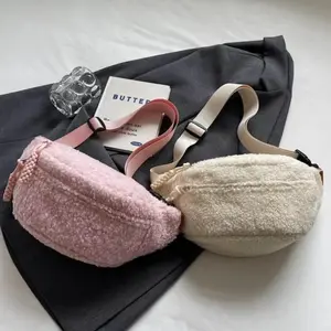 Men's Women's Casual Solid Color Plush Material Chest Bag, Fashionable Daily Commuting Waist Bag, Plush Crossbody Shoulder Bag