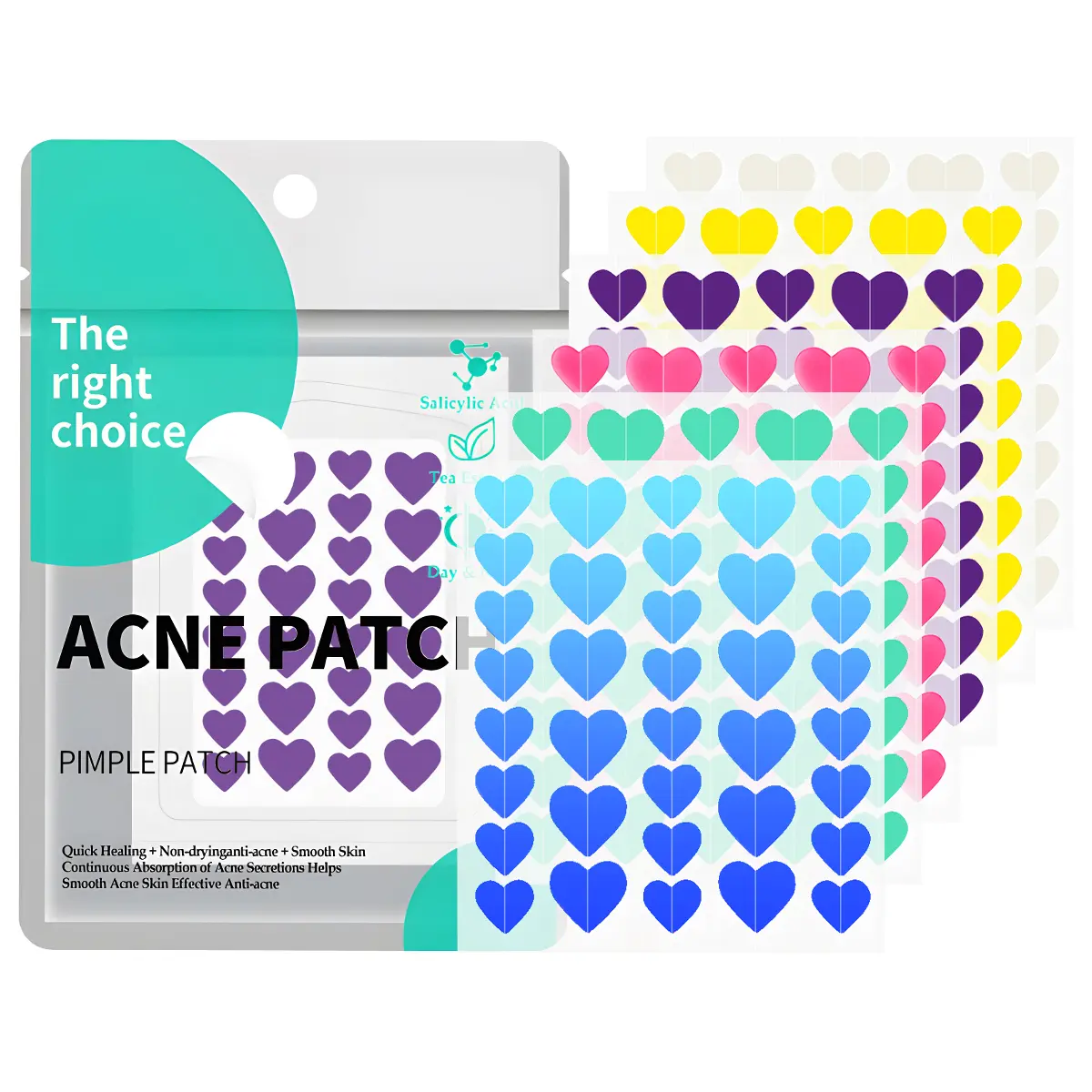 Heart Style 216pcs Hypoallergenic Pimple Patches Bulk, Soothing Hydrocolloid Acne Treatments with Tea Tree & Salicylic Acid, Skin Repair Blemish Barrier Patches for Face (Cheeks, Forehead, Chin) for All Skin Types