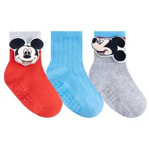 Disney Mickey Mouse, Minnie or Princess Toddler Socks 3-Pack with 3D Plush Head Design and Non-Slip Grippers