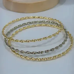 Set of 3 Bangle #01520 18k Laminated Gold & White Gold Hypoallergenic 3 Layers Protection 65mm Perimeter Size M Daily Wear Jewelry