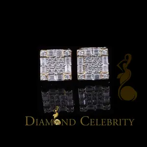 Men's/Womens 925 Yellow Silver 1.00ct VVS 'D' Moissanite Square Stud Earring