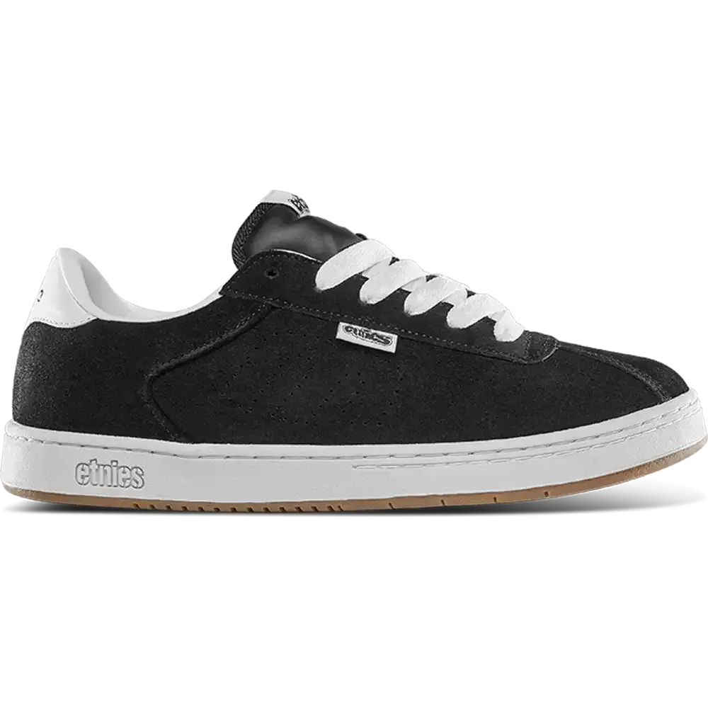 ETNIES Scam OG 1993 Reissue Skate Shoes - Black Suede with White Piping & Mid-Puff Foam Tongue - Classic 90s Tread Pattern Sneaker Trainer