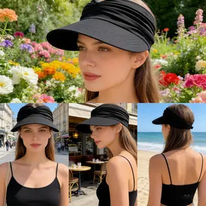 Women's Ruched Sun Visor Hat - UPF 50+ Wide Brim Adjustable Visor, Breathable Ponytail Friendly Cap for Summer, Beach, Golf & Outdoor Activities