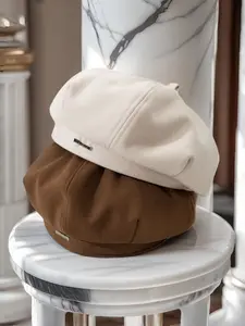 Women's Beret Hat, Elegant Fitted Octagonal Painter Cap, Versatile Vintage Style, All Seasons Wear, Metal Label Design