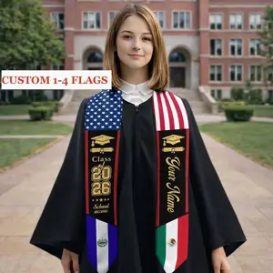 Custom Flags Mixed Graduation Stole with Text, Graduation Stole with Flag, Personalized Graduation Sash, Gift for Graduation, Class of 2026